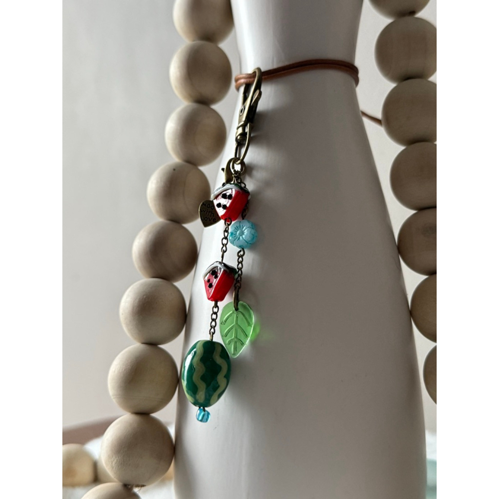 Watermelon Charm Keychain/zipper pull/bag flair Red/Green - Picture 2 of 3
